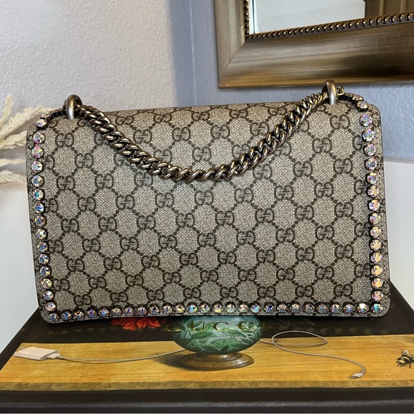 🎀 GUCCI DIONYSUS GG SUPREME CRYSTAL SHOULDER BAG - Picture 7 of 17